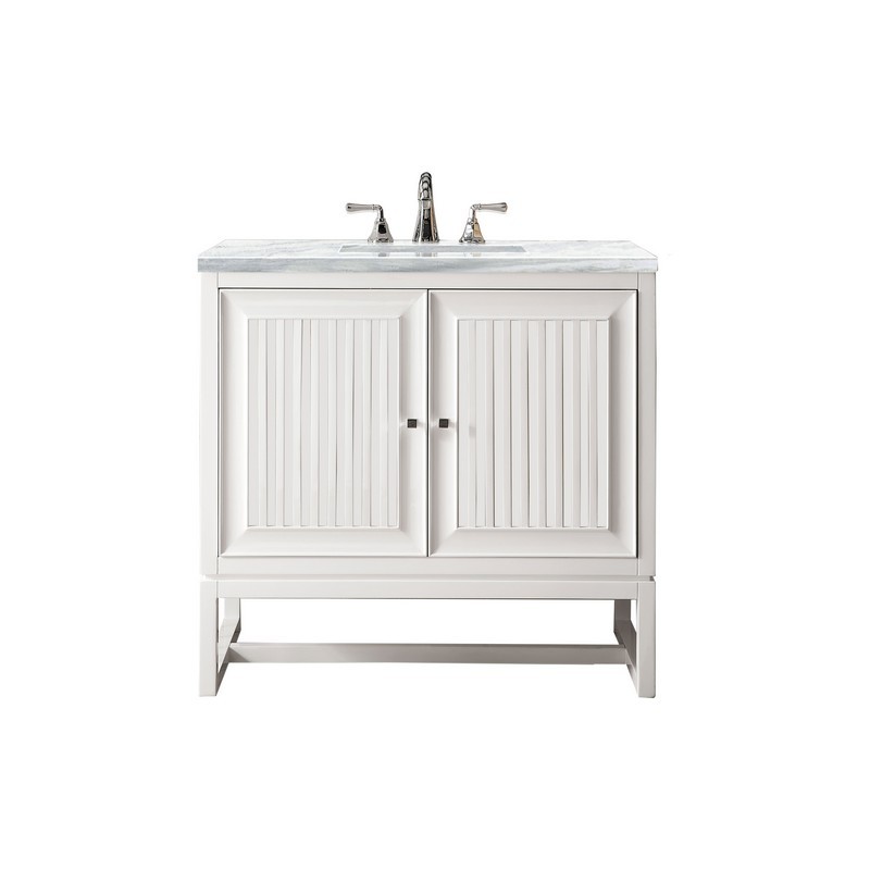 JAMES MARTIN E645-V36-GW-3AF ATHENS 36 INCH SINGLE VANITY CABINET IN GLOSSY WHITE WITH 3 CM ARCTIC FALL SOLID SURFACE COUNTERTOP