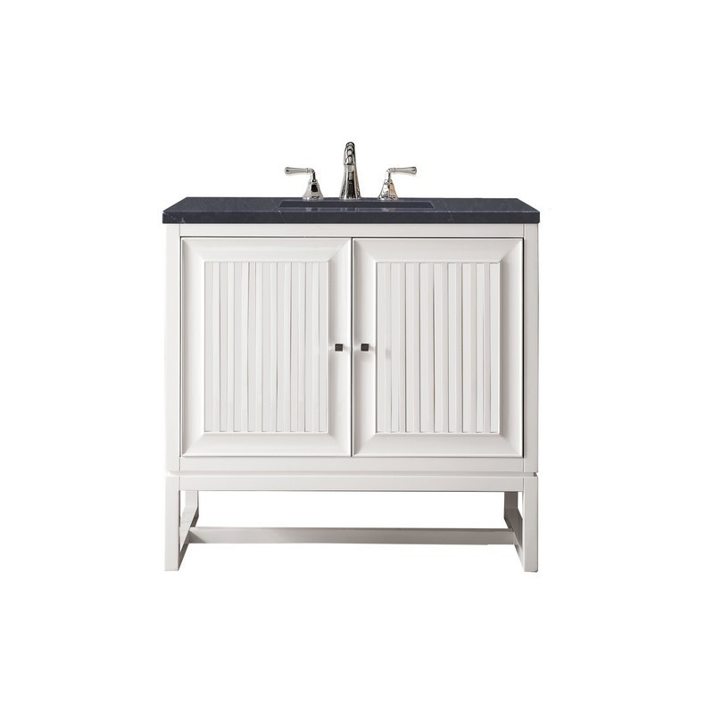 JAMES MARTIN E645-V36-GW-3CSP ATHENS 36 INCH SINGLE VANITY CABINET IN GLOSSY WHITE WITH 3 CM CHARCOAL SOAPSTONE QUARTZ TOP