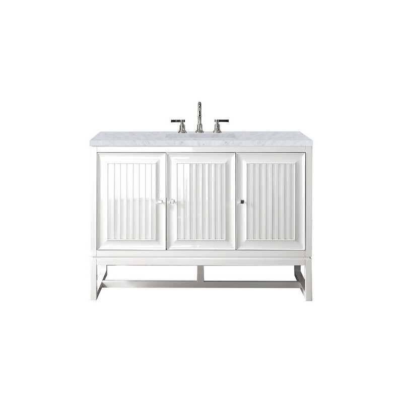 JAMES MARTIN E645-V48-GW-3CAR ATHENS 48 INCH SINGLE VANITY CABINET IN GLOSSY WHITE WITH 3 CM CARRARA WHITE TOP
