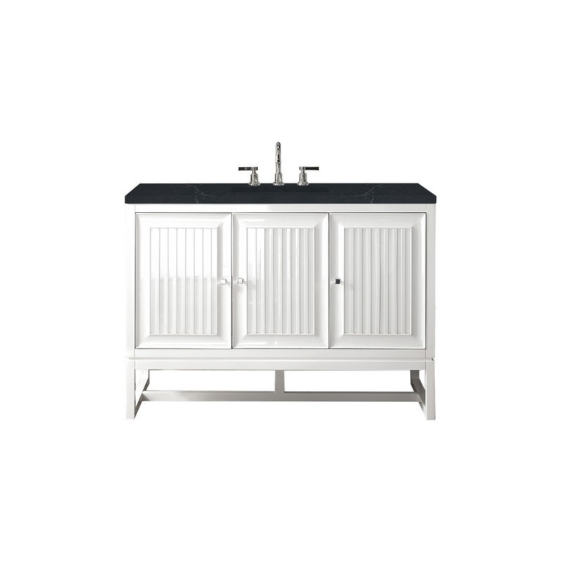 JAMES MARTIN E645-V48-GW-3CSP ATHENS 48 INCH SINGLE VANITY CABINET IN GLOSSY WHITE WITH 3 CM CHARCOAL SOAPSTONE QUARTZ TOP