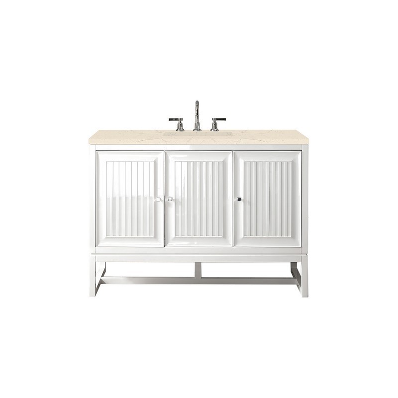 JAMES MARTIN E645-V48-GW-3EMR ATHENS 48 INCH SINGLE VANITY CABINET IN GLOSSY WHITE WITH 3 CM ETERNAL MARFIL TOP