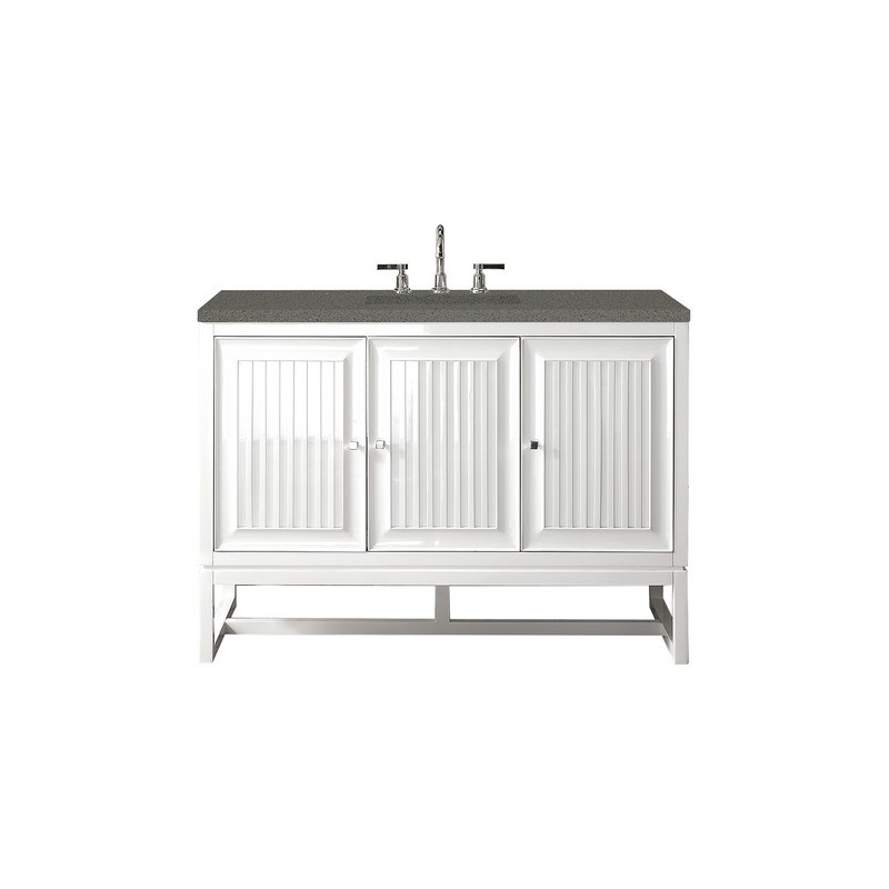 JAMES MARTIN E645-V48-GW-3GEX ATHENS 48 INCH SINGLE VANITY CABINET IN GLOSSY WHITE WITH 3 CM GREY EXPO QUARTZ TOP
