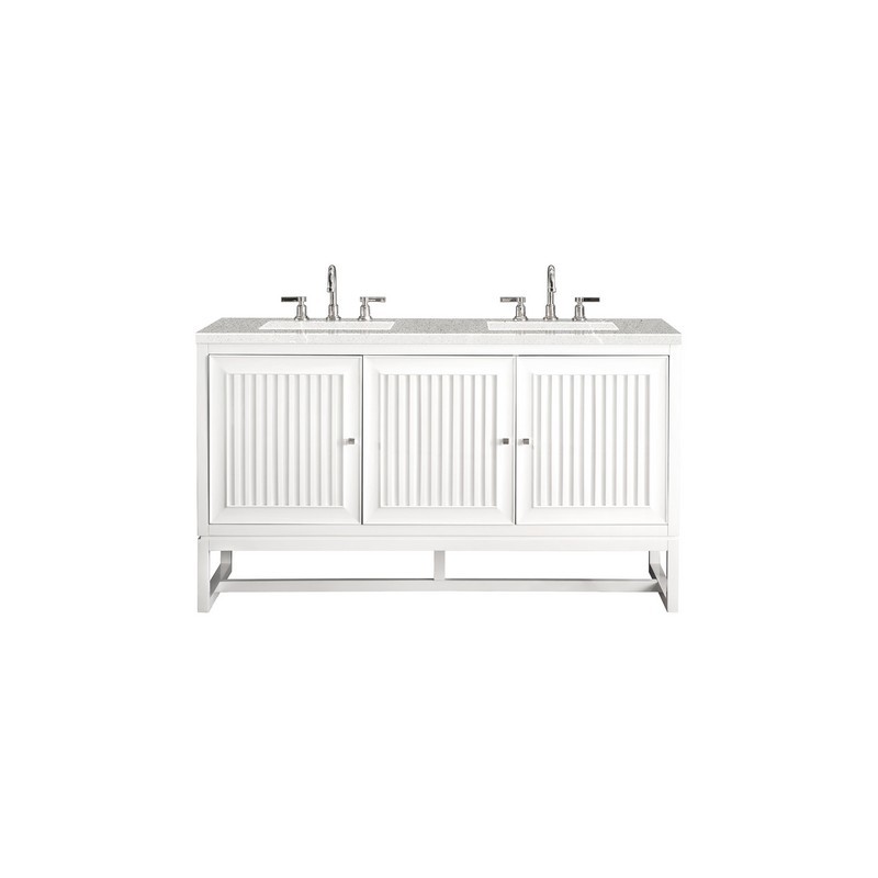 JAMES MARTIN E645-V60D-GW-3ESR ATHENS 60 INCH DOUBLE VANITY CABINET IN GLOSSY WHITE WITH 3 CM ETERNAL SERENA TOP