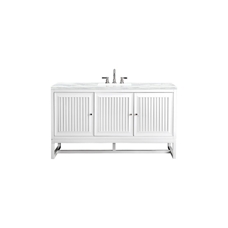 JAMES MARTIN E645-V60S-GW-3AF ATHENS 60 INCH SINGLE VANITY CABINET IN GLOSSY WHITE WITH 3 CM ARCTIC FALL SOLID SURFACE COUNTERTOP