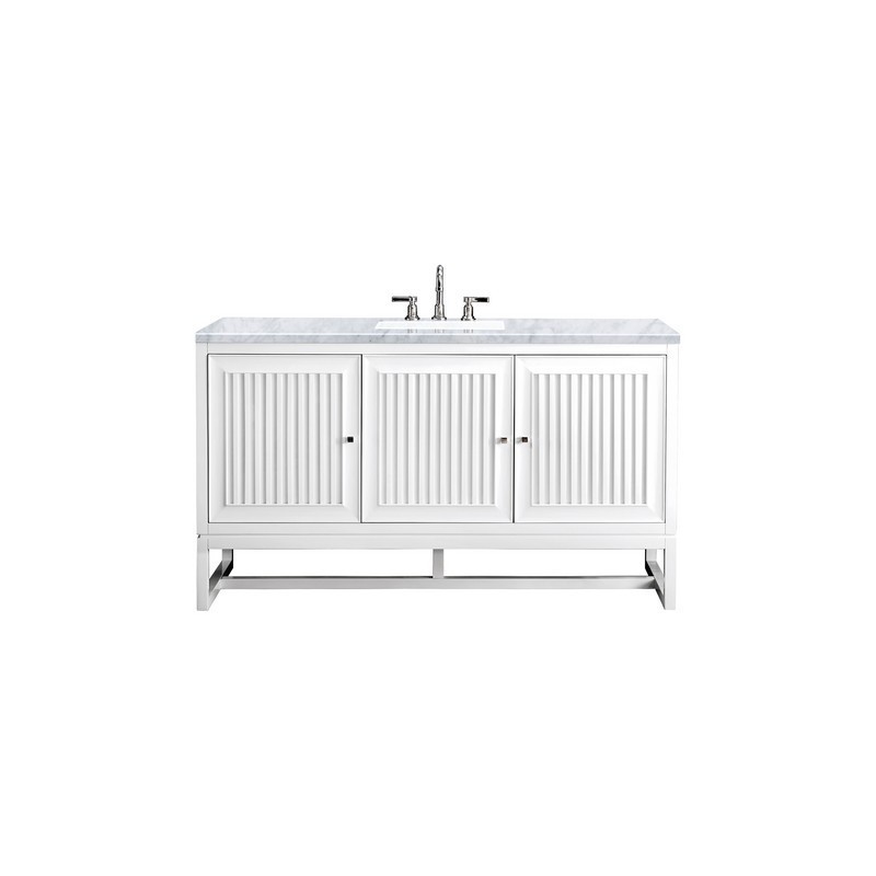 JAMES MARTIN E645-V60S-GW-3CAR ATHENS 60 INCH SINGLE VANITY CABINET IN GLOSSY WHITE WITH 3 CM CARRARA WHITE TOP