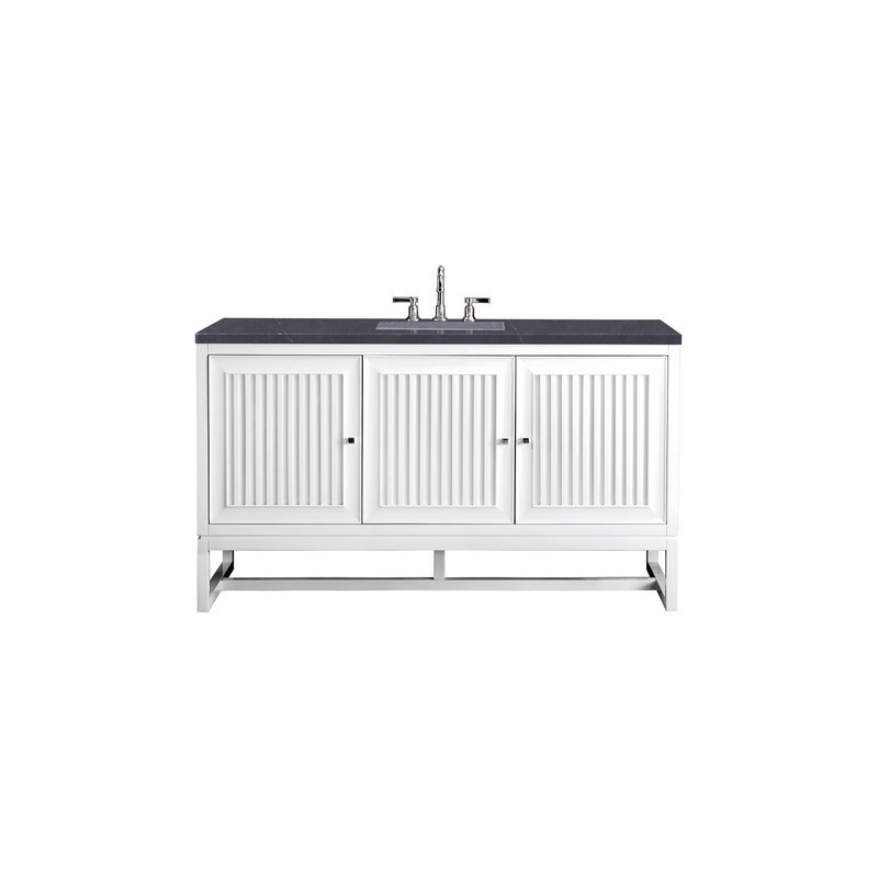JAMES MARTIN E645-V60S-GW-3CSP ATHENS 60 INCH SINGLE VANITY CABINET IN GLOSSY WHITE WITH 3 CM CHARCOAL SOAPSTONE QUARTZ TOP