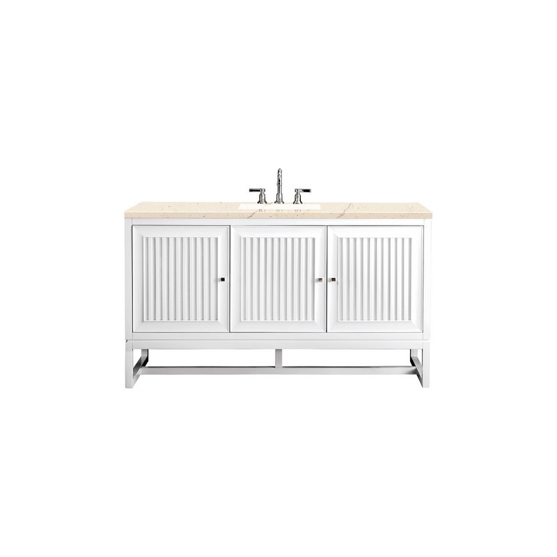 JAMES MARTIN E645-V60S-GW-3EMR ATHENS 60 INCH SINGLE VANITY CABINET IN GLOSSY WHITE WITH 3 CM ETERNAL MARFIL TOP