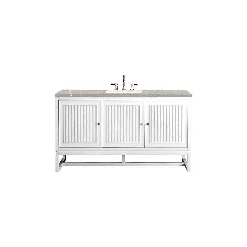 JAMES MARTIN E645-V60S-GW-3ESR ATHENS 60 INCH SINGLE VANITY CABINET IN GLOSSY WHITE WITH 3 CM ETERNAL SERENA TOP