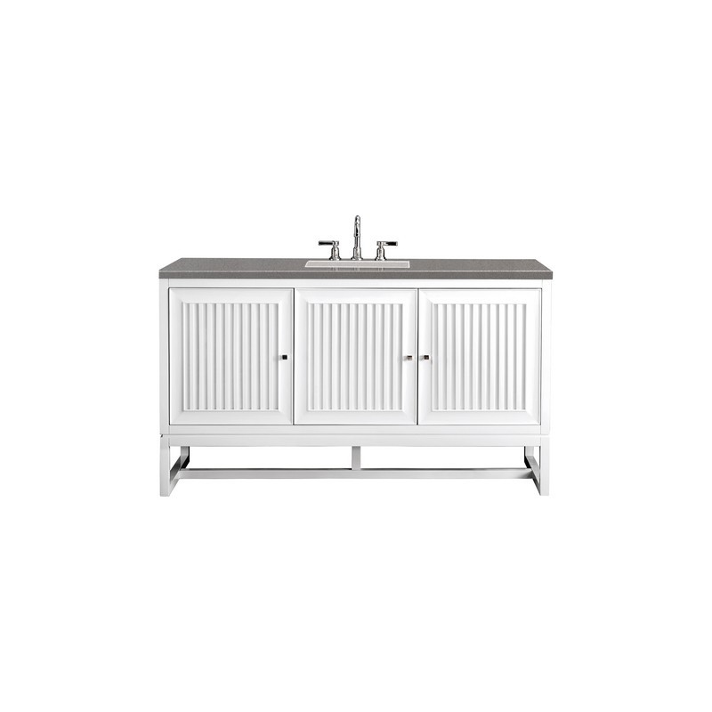 JAMES MARTIN E645-V60S-GW-3GEX ATHENS 60 INCH SINGLE VANITY CABINET IN GLOSSY WHITE WITH 3 CM GREY EXPO QUARTZ TOP