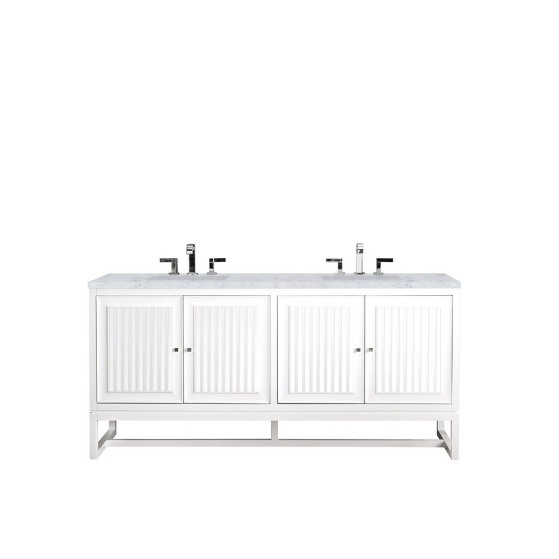 JAMES MARTIN E645-V72-GW-3CAR ATHENS 72 INCH DOUBLE VANITY CABINET IN GLOSSY WHITE WITH 3 CM CARRARA WHITE TOP