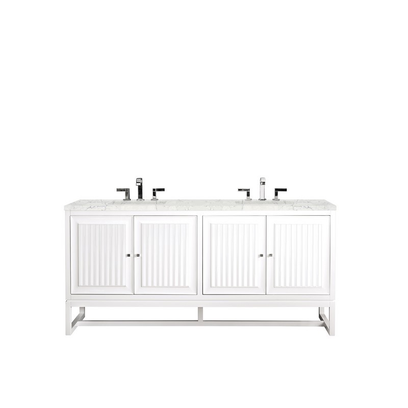 JAMES MARTIN E645-V72-GW-3EJP ATHENS 72 INCH DOUBLE VANITY CABINET IN GLOSSY WHITE WITH 3 CM ETERNAL JASMINE PEARL QUARTZ TOP