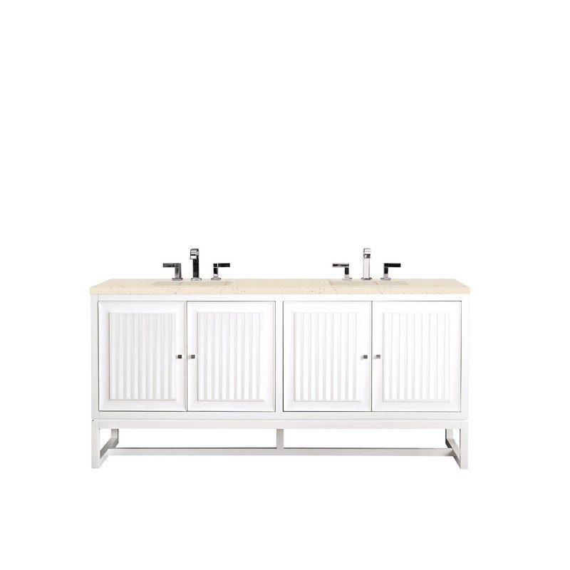 JAMES MARTIN E645-V72-GW-3EMR ATHENS 72 INCH DOUBLE VANITY CABINET IN GLOSSY WHITE WITH 3 CM ETERNAL MARFIL TOP