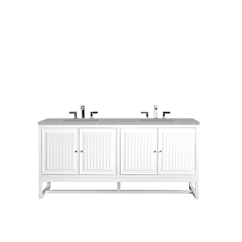 JAMES MARTIN E645-V72-GW-3ESR ATHENS 72 INCH DOUBLE VANITY CABINET IN GLOSSY WHITE WITH 3 CM ETERNAL SERENA TOP