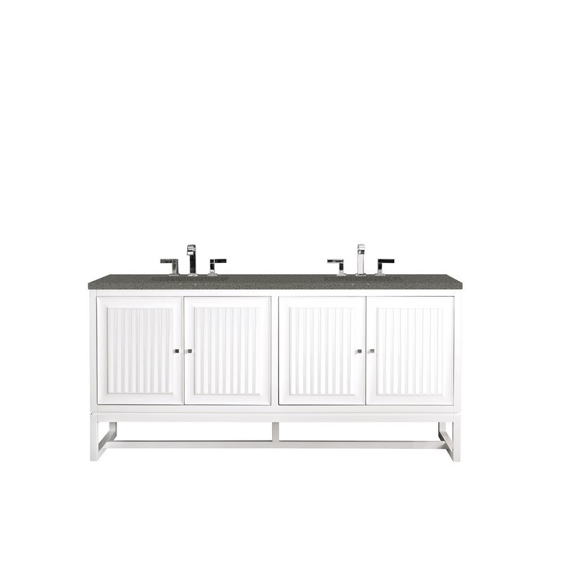 JAMES MARTIN E645-V72-GW-3GEX ATHENS 72 INCH DOUBLE VANITY CABINET IN GLOSSY WHITE WITH 3 CM GREY EXPO QUARTZ TOP
