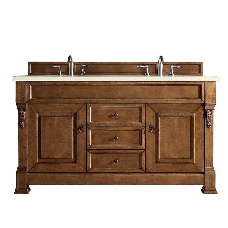JAMES MARTIN 147-114-5671-3EMR BROOKFIELD 60 INCH COUNTRY OAK DOUBLE VANITY WITH 3 CM ETERNAL MARFIL QUARTZ TOP