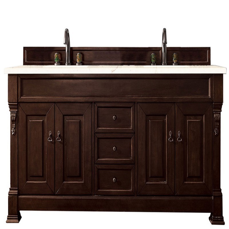 JAMES MARTIN 147-114-5761-3EMR BROOKFIELD 72 INCH BURNISHED MAHOGANY DOUBLE VANITY WITH 3 CM ETERNAL MARFIL QUARTZ TOP