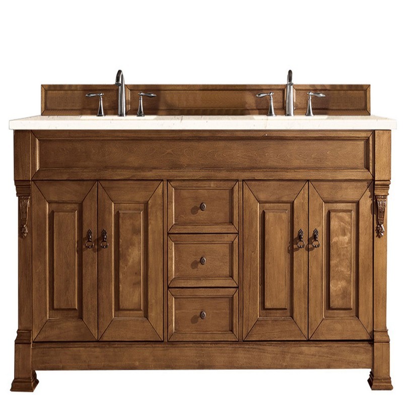 JAMES MARTIN 147-114-5771-3EMR BROOKFIELD 72 INCH COUNTRY OAK DOUBLE VANITY WITH 3 CM ETERNAL MARFIL QUARTZ TOP
