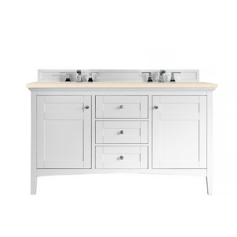 JAMES MARTIN 527-V60D-BW-3EMR PALISADES 60 INCH DOUBLE VANITY IN BRIGHT WHITE WITH 3 CM ETERNAL MARFIL QUARTZ TOP