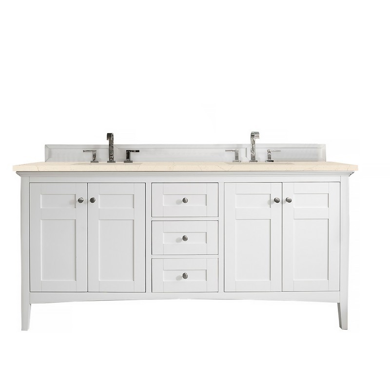 JAMES MARTIN 527-V72-BW-3EMR PALISADES 72 INCH DOUBLE VANITY IN BRIGHT WHITE WITH 3 CM ETERNAL MARFIL QUARTZ TOP