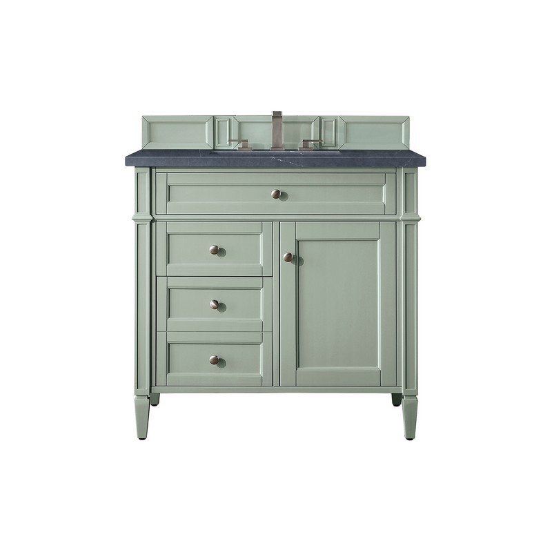 JAMES MARTIN 650-V36-SGR-3CSP BRITTANY 36 INCH SAGE GREEN SINGLE VANITY WITH 3 CM CHARCOAL SOAPSTONE QUARTZ TOP