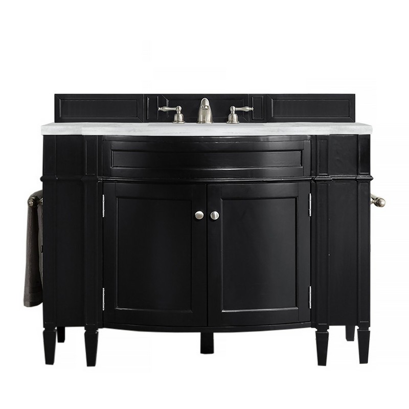 JAMES MARTIN 650-V46R-BKO-AF BRITTANY 46 INCH SINGLE VANITY IN BLACK ONYX WITH 3 CM ARCTIC FALL SOLID SURFACE TOP