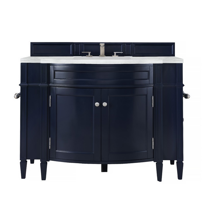 JAMES MARTIN 650-V46R-VBL-AF BRITTANY 46 INCH SINGLE VANITY IN VICTORY BLUE WITH 3 CM ARCTIC FALL SOLID SURFACE TOP