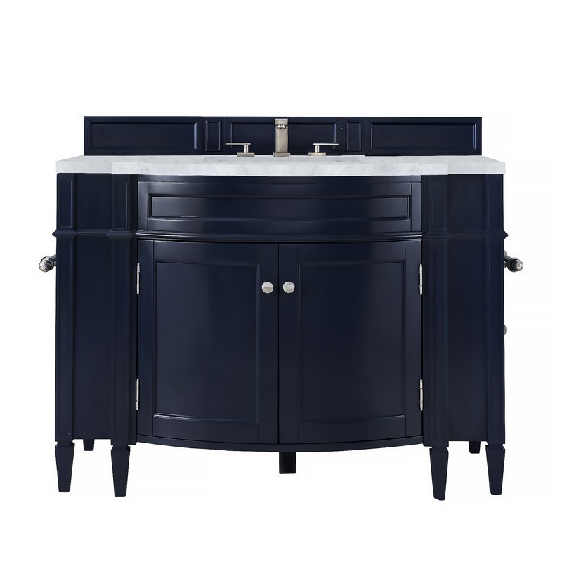 JAMES MARTIN 650-V46R-VBL-CAR BRITTANY 46 INCH SINGLE VANITY IN VICTORY BLUE WITH 3 CM CARRARA MARBLE TOP