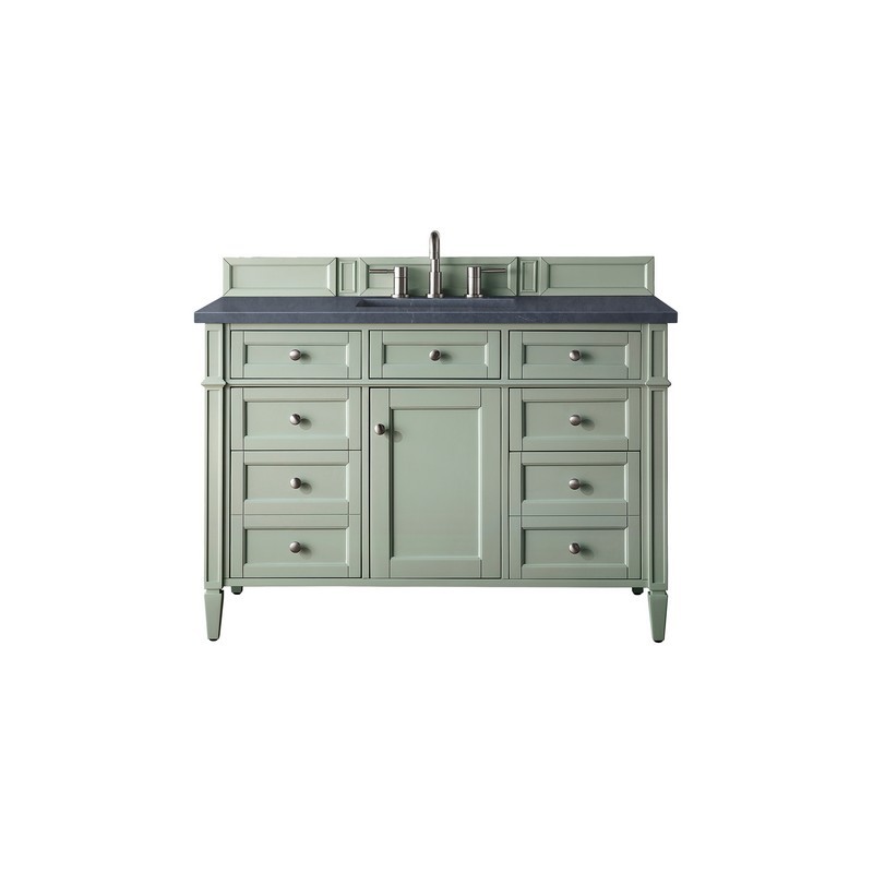 JAMES MARTIN 650-V48-SGR-3CSP BRITTANY 48 INCH SAGE GREEN SINGLE VANITY WITH 3 CM CHARCOAL SOAPSTONE QUARTZ TOP