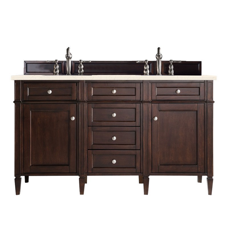 JAMES MARTIN 650-V60D-BNM-3EMR BRITTANY 60 INCH BURNISHED MAHOGANY DOUBLE VANITY WITH 3 CM ETERNAL MARFIL QUARTZ TOP