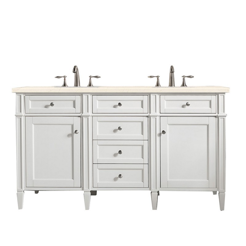 JAMES MARTIN 650-V60D-BW-3EMR BRITTANY 60 INCH BRIGHT WHITE DOUBLE VANITY WITH 3 CM ETERNAL MARFIL QUARTZ TOP