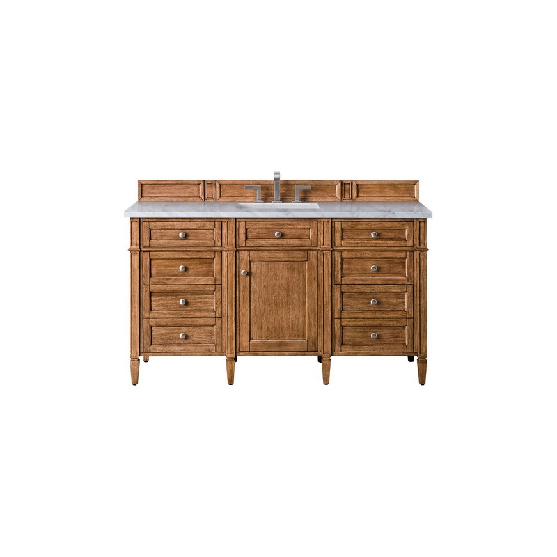 JAMES MARTIN 650-V60S-SBR-3AF BRITTANY 60 INCH SADDLE BROWN SINGLE VANITY WITH 3 CM ARCTIC FALL SOLID SURFACE TOP