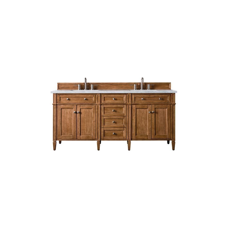 JAMES MARTIN 650-V72-SBR-3CAR BRITTANY 72 INCH SADDLE BROWN DOUBLE VANITY WITH 3 CM CARRARA MARBLE TOP