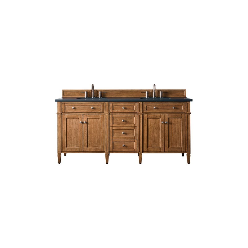 JAMES MARTIN 650-V72-SBR-3CSP BRITTANY 72 INCH SADDLE BROWN DOUBLE VANITY WITH 3 CM CHARCOAL SOAPSTONE QUARTZ TOP