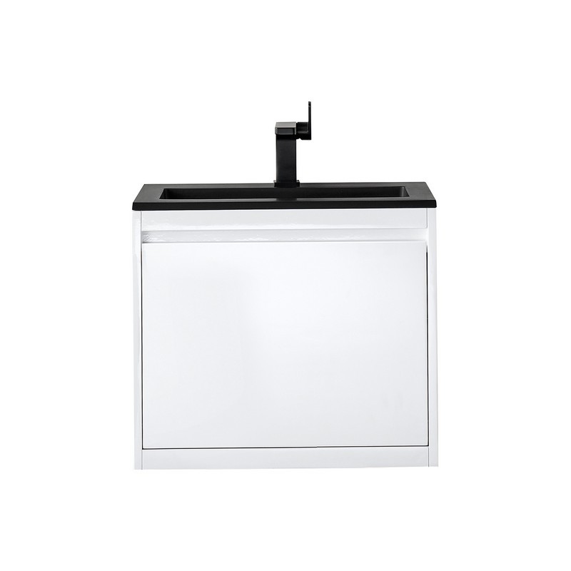JAMES MARTIN 801V23.6GWCHB MILAN 23.6 INCH SINGLE VANITY CABINET IN GLOSSY WHITE WITH CHARCOAL BLACK COMPOSITE TOP