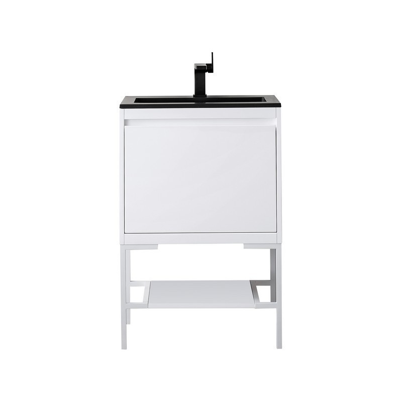 JAMES MARTIN 801V23.6GWGWCHB MILAN 23.6 INCH SINGLE VANITY CABINET IN GLOSSY WHITE AND GLOSSY WHITE WITH CHARCOAL BLACK COMPOSITE TOP