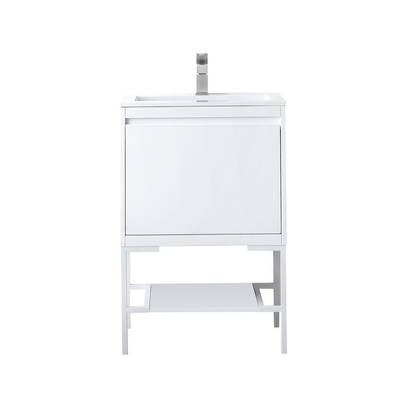 JAMES MARTIN 801V23.6GWGWGW MILAN 23.6 INCH SINGLE VANITY CABINET IN GLOSSY WHITE AND GLOSSY WHITE WITH GLOSSY WHITE COMPOSITE TOP