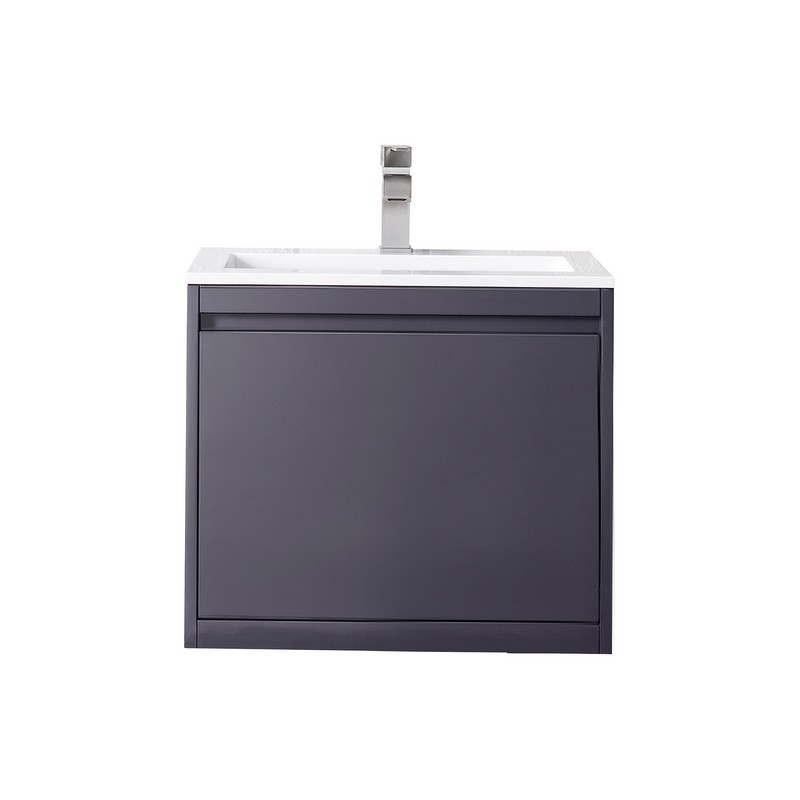 JAMES MARTIN 801V23.6MGGGW MILAN 23.6 INCH SINGLE VANITY CABINET IN MODERN GREY GLOSSY WITH GLOSSY WHITE COMPOSITE TOP
