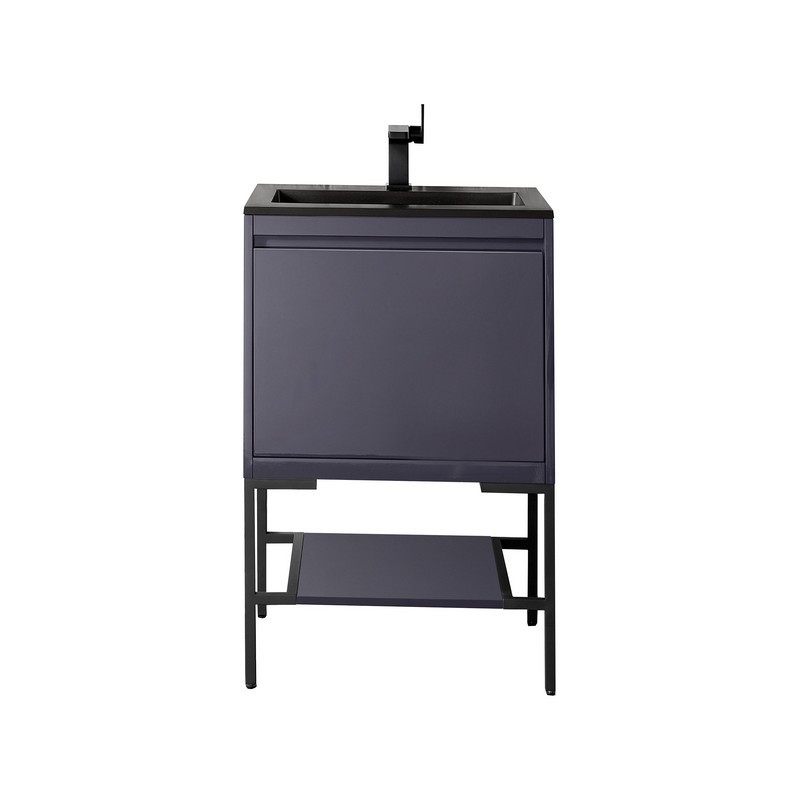 JAMES MARTIN 801V23.6MGGMBKCHB MILAN 23.6 INCH SINGLE VANITY CABINET IN MODERN GREY GLOSSY AND MATTE BLACK WITH CHARCOAL BLACK COMPOSITE TOP