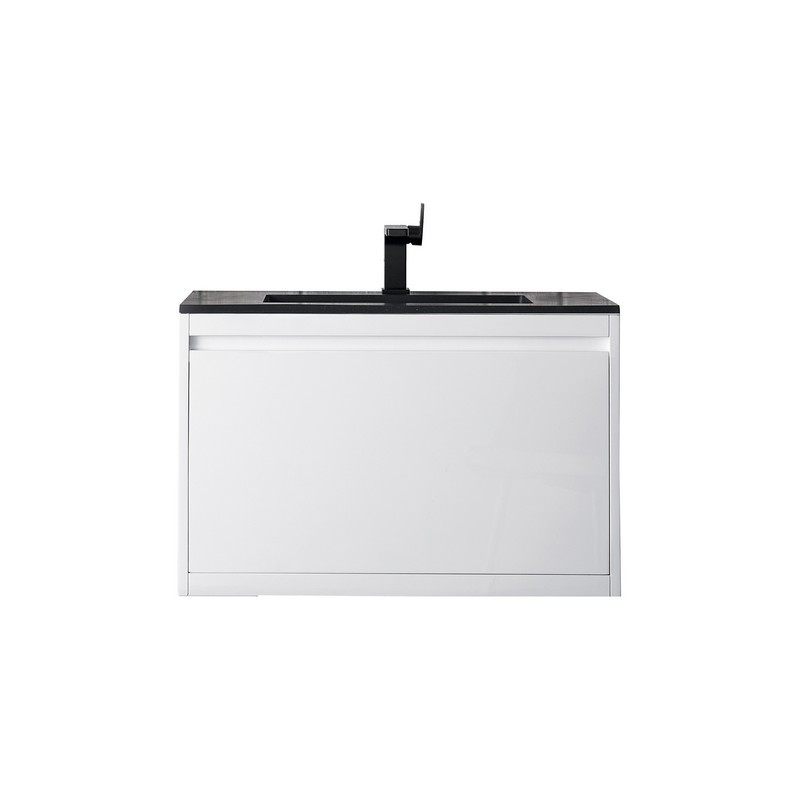 JAMES MARTIN 801V31.5GWCHB MILAN 31.5 INCH SINGLE VANITY CABINET IN GLOSSY WHITE WITH CHARCOAL BLACK COMPOSITE TOP