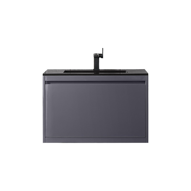 JAMES MARTIN 801V31.5MGGCHB MILAN 31.5 INCH SINGLE VANITY CABINET IN MODERN GREY GLOSSY WITH CHARCOAL BLACK COMPOSITE TOP