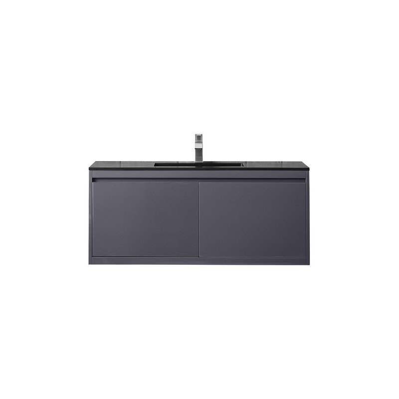 JAMES MARTIN 801V47.3MGGCHB MILAN 47.3 INCH SINGLE VANITY CABINET IN MODERN GREY GLOSSY WITH CHARCOAL BLACK COMPOSITE TOP