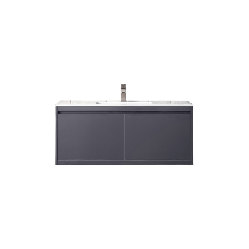 JAMES MARTIN 801V47.3MGGGW MILAN 47.3 INCH SINGLE VANITY CABINET IN MODERN GREY GLOSSY WITH GLOSSY WHITE COMPOSITE TOP
