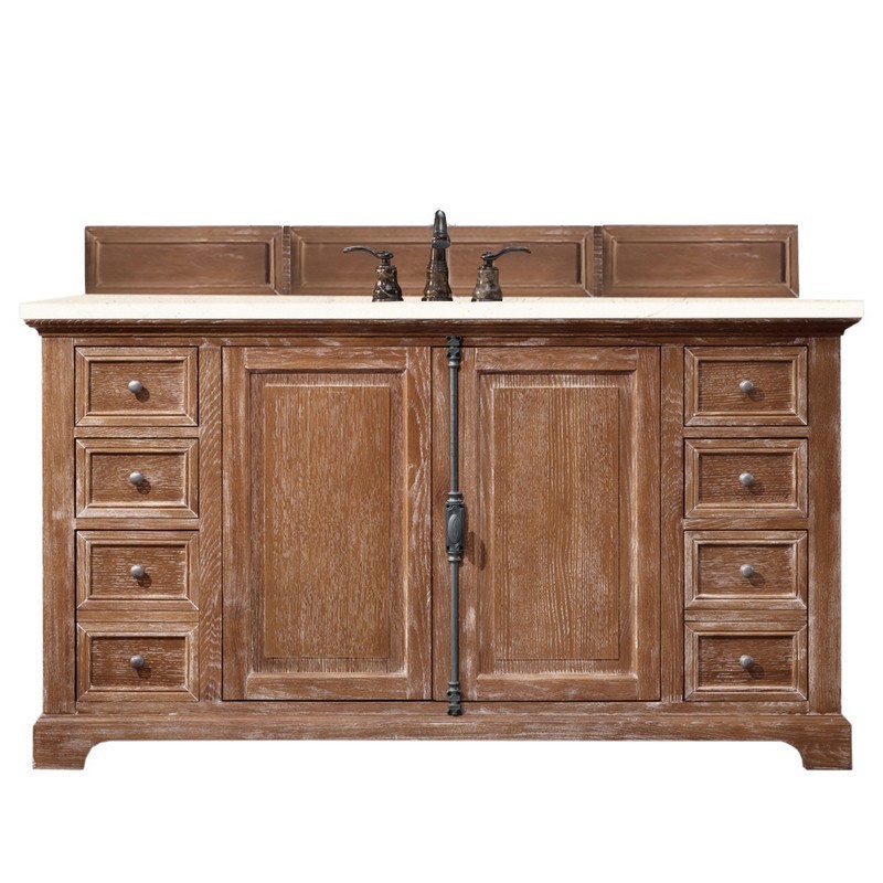 JAMES MARTIN 238-105-5311-3EMR PROVIDENCE 60 INCH SINGLE VANITY CABINET IN DRIFTWOOD WITH 3 CM ETERNAL MARFIL QUARTZ TOP