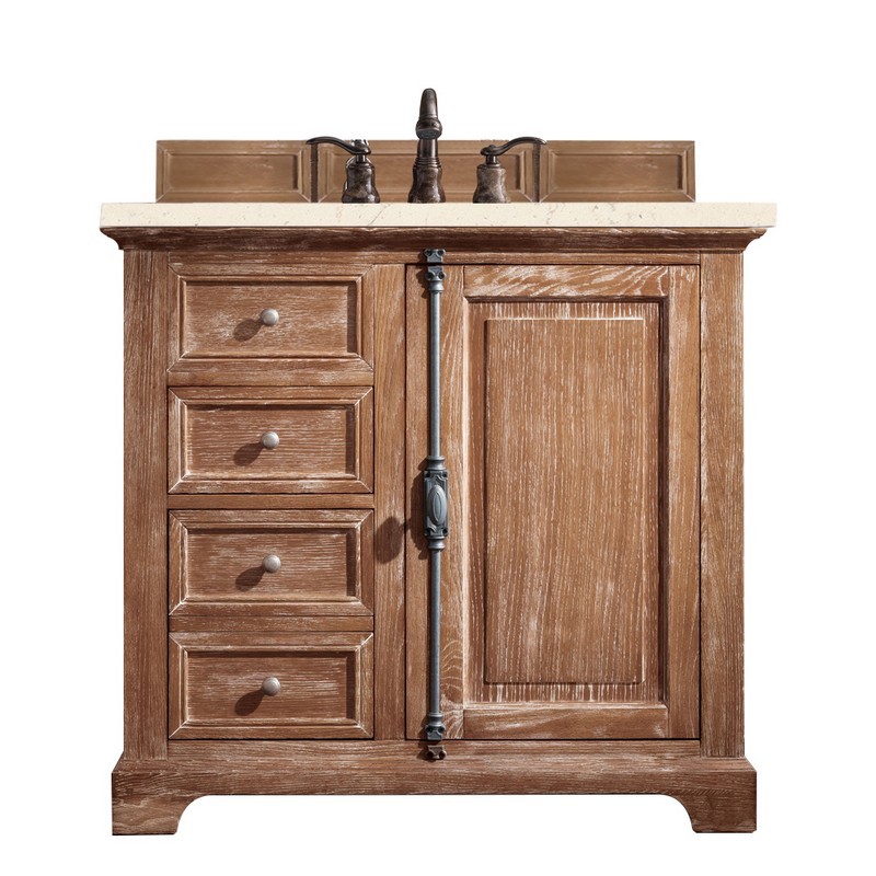 JAMES MARTIN 238-105-5511-3EMR PROVIDENCE 36 INCH SINGLE VANITY CABINET IN DRIFTWOOD WITH 3 CM ETERNAL MARFIL QUARTZ TOP