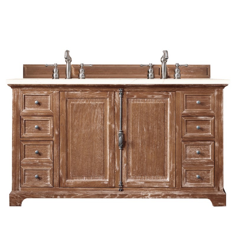 JAMES MARTIN 238-105-5611-3EMR PROVIDENCE 60 INCH DOUBLE VANITY CABINET IN DRIFTWOOD WITH 3 CM ETERNAL MARFIL QUARTZ TOP