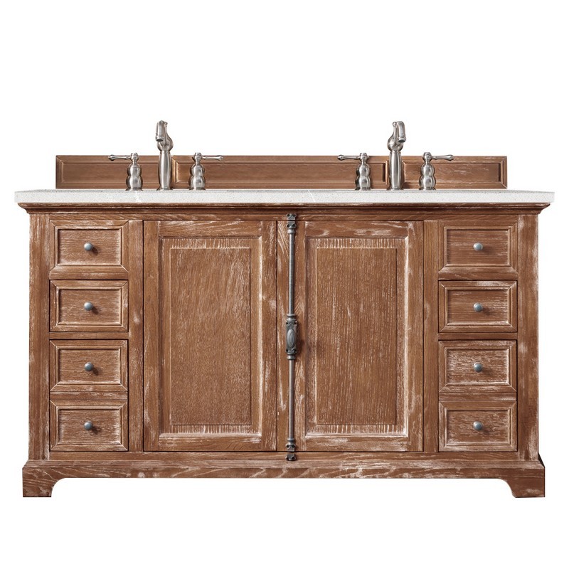 JAMES MARTIN 238-105-5611-3ESR PROVIDENCE 60 INCH DOUBLE VANITY CABINET IN DRIFTWOOD WITH 3 CM ETERNAL SERENA QUARTZ TOP