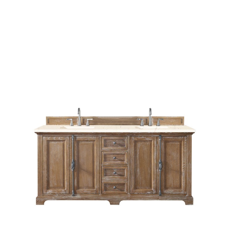 JAMES MARTIN 238-105-5711-3EMR PROVIDENCE 72 INCH DOUBLE VANITY CABINET IN DRIFTWOOD WITH 3 CM ETERNAL MARFIL QUARTZ TOP