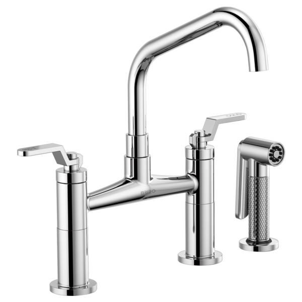 BRIZO 62564LF LITZE BRIDGE FAUCET WITH ANGLED SPOUT AND INDUSTRIAL HANDLE