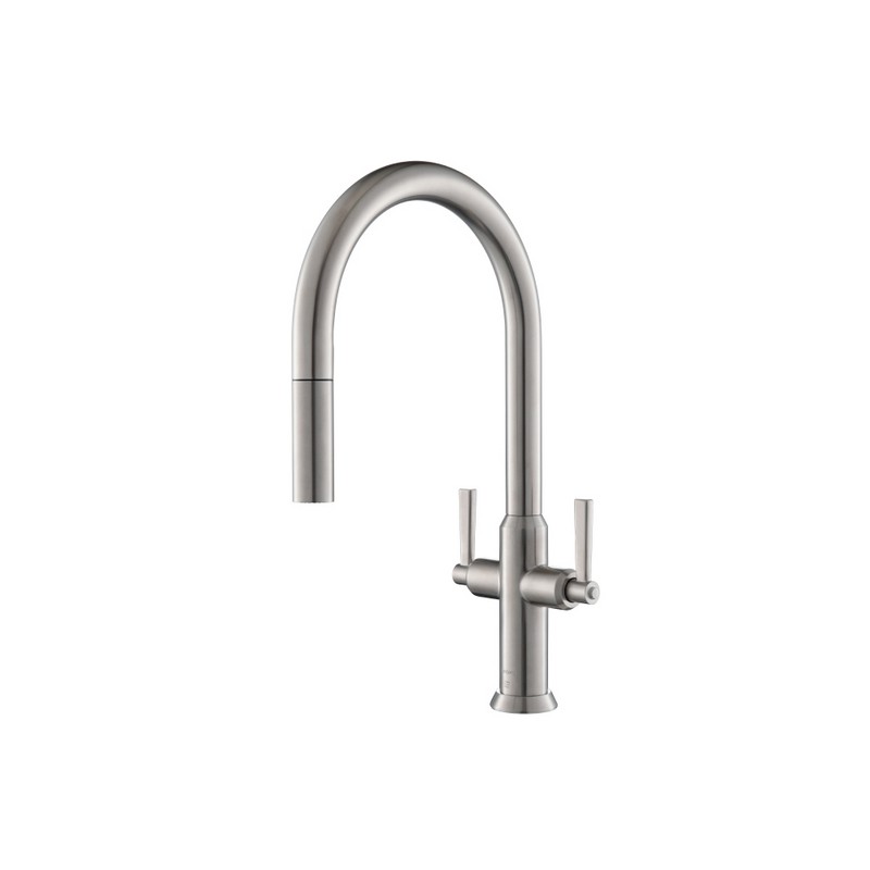 ISENBERG K.1800 VELOX 17 INCH DUAL SPRAY STAINLESS STEEL TWO HANDLE PULL OUT KITCHEN FAUCET