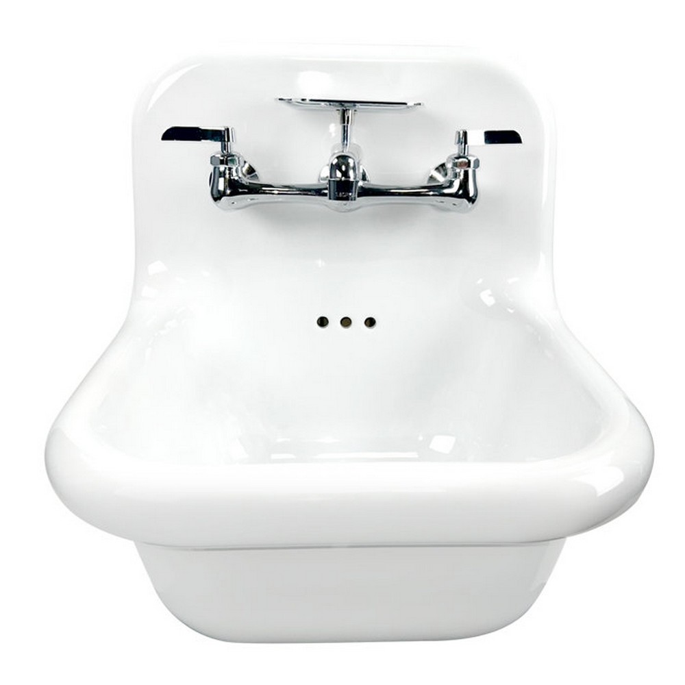 NANTUCKET SINKS NS-VC16-WW-CT VICTORIAN 16 1/2 INCH FIRECLAY WALL MOUNT BATHROOM SINK IN WHITE WITH FAUCET AND DRAIN